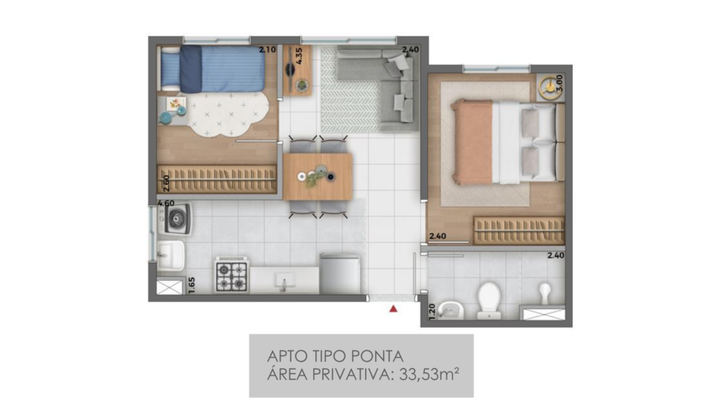 Planta 33,53 m² do empreendimento Conquista Sacomã