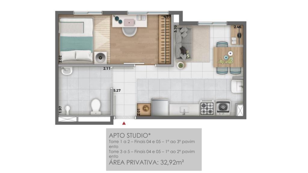 Planta studio 32,92 m² do empreendimento Conquista Sacomã