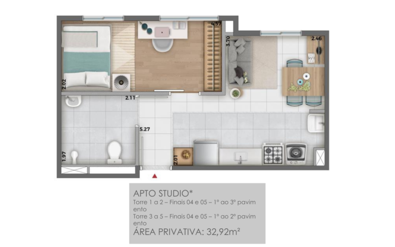 Conquista Sacomã — planta studio 32,92 m²
