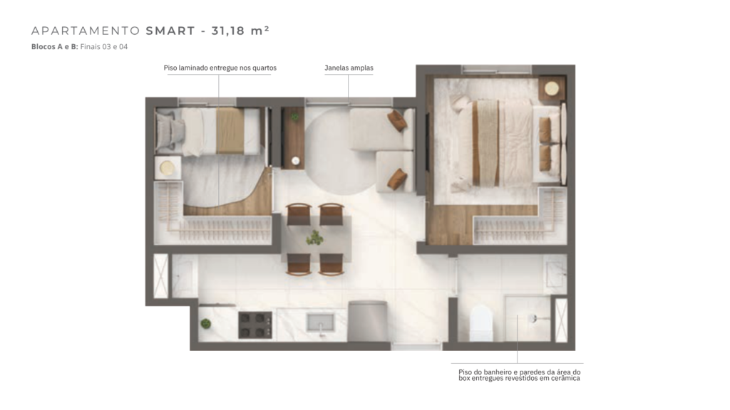 Planta 31,18 m² do empreendimento Grand Vivaz - Estação Tamanduatei