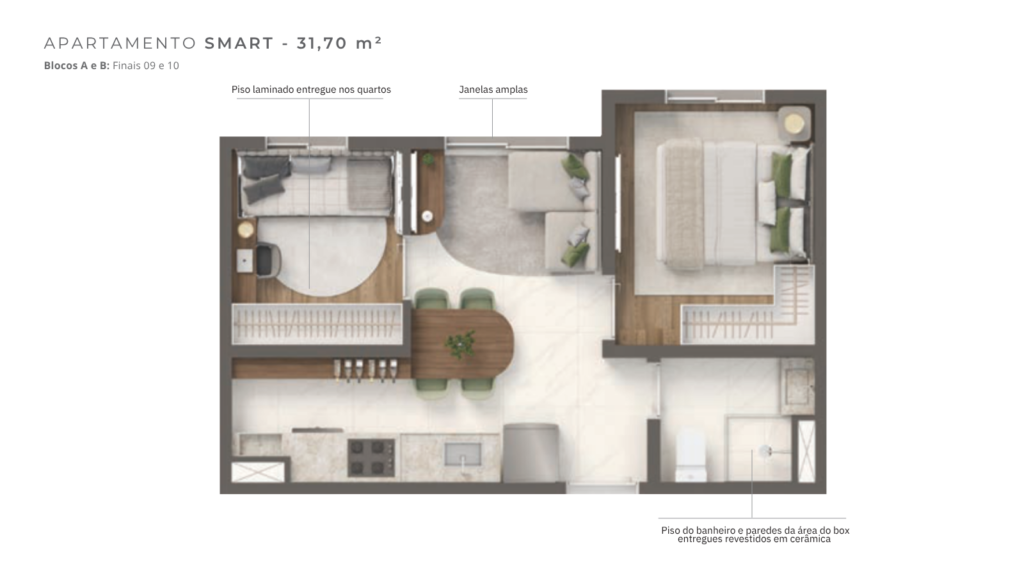 Planta 31,70 m² do empreendimento Grand Vivaz - Estação Tamanduatei