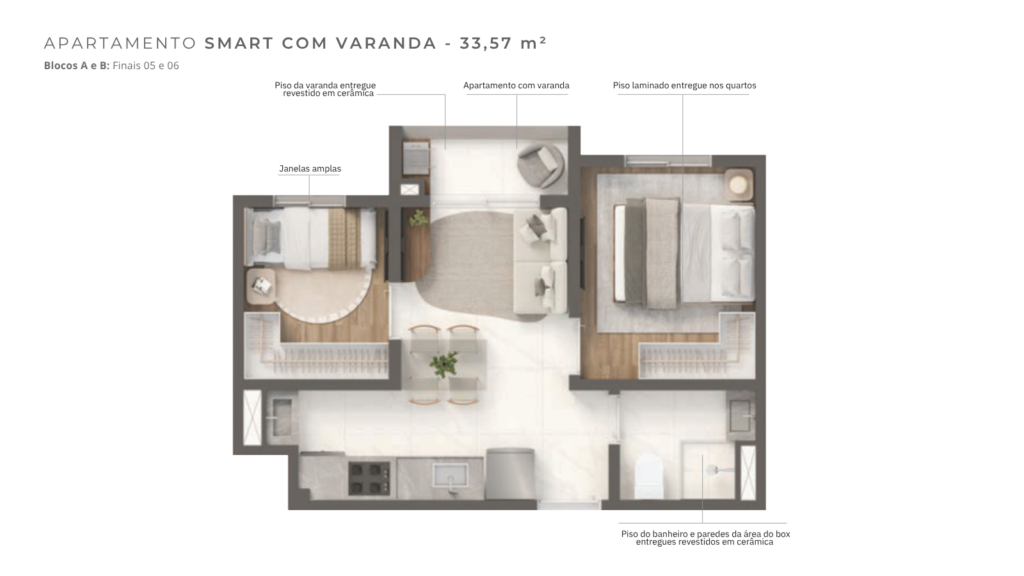 Planta 33,57 m² do empreendimento Grand Vivaz - Estação Tamanduatei